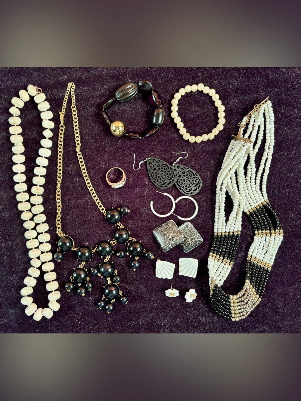 Black & White Jewelry Lot – Statement Necklaces, Bracelets & Earrings